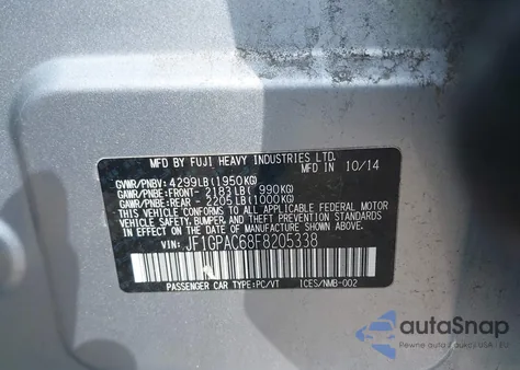 2015 Subaru Impreza 2.0I Premium из США, поврежденный, VIN JF1GPAC68F8205338